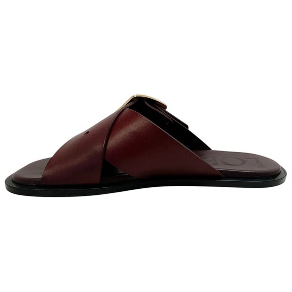 Loewe Burgundy Leather Petal Belt Flat Sandals - Picture 3 of 7